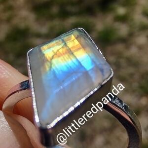 Genuine moonstone bezel set ring